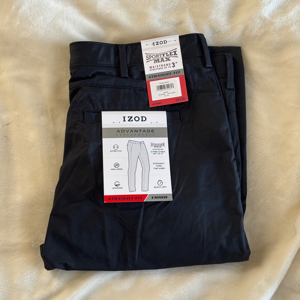 IZOD Men's Black Straight Fit Pants